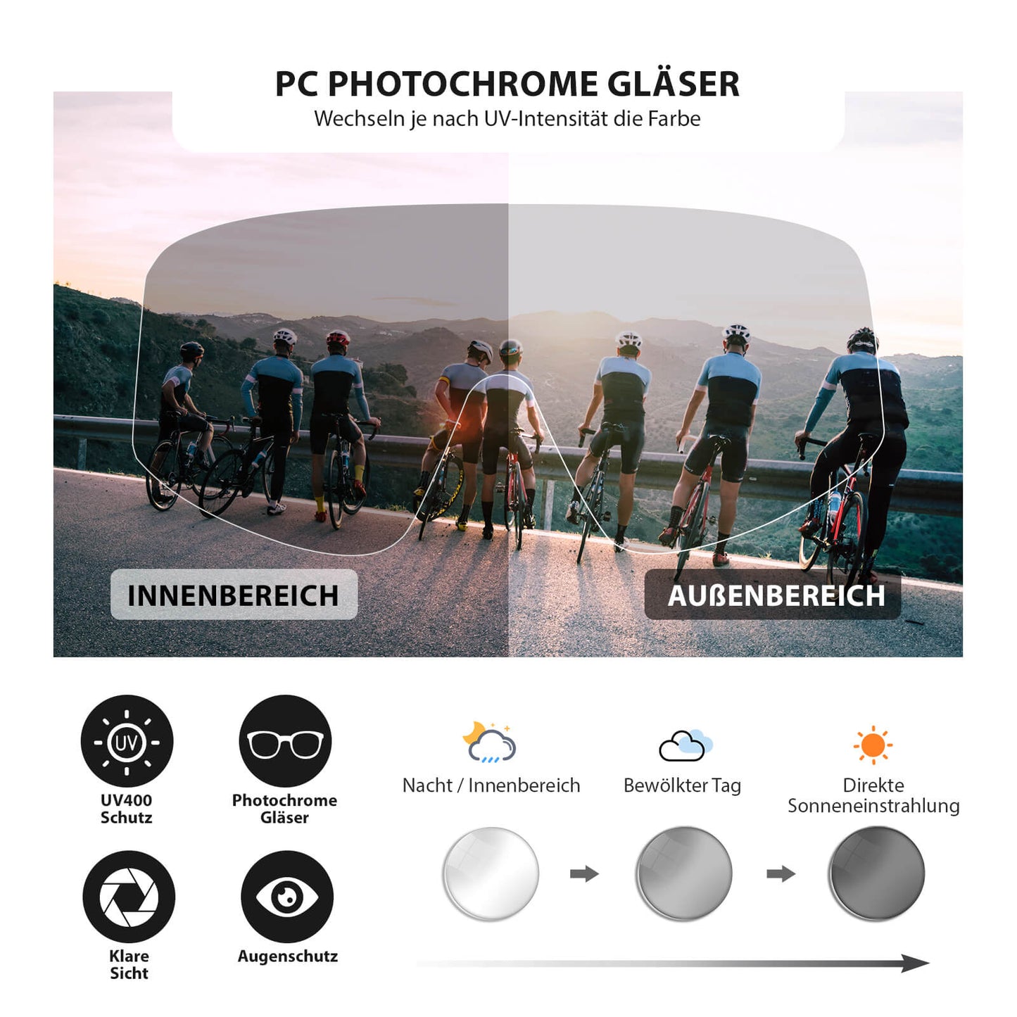 Selbsttönende Sonnenbrille Ultraleicht UV400 Schutz Grün