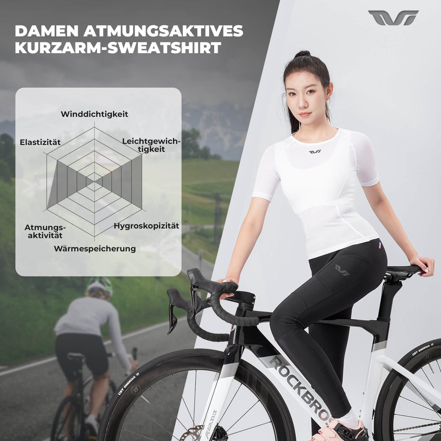 ROCKBROS TVI Damen Kurzarm-Radtrikot Funktionsshirt Atmungsaktives Trikots Sommer