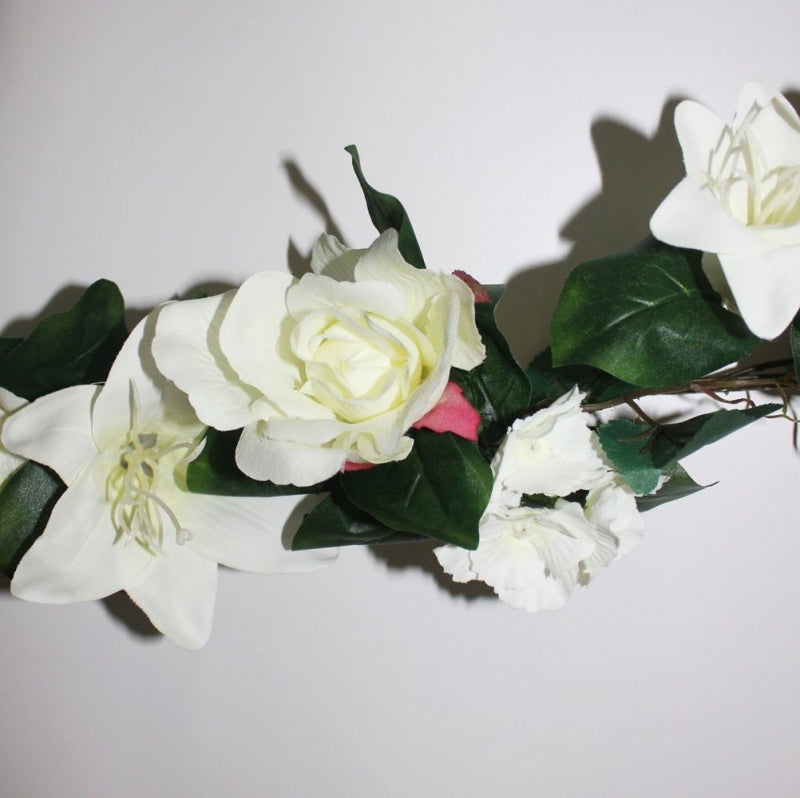 Rosengirlande 180 cm   Kunstblumen weiß künstliche Blumen Rosen Lilien