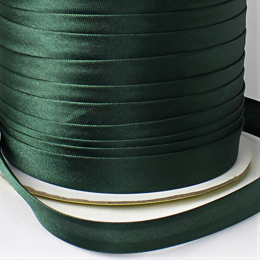 Satin Schrägband | Breite 15 mm - gefalzt – Rolle (132 Meter), Dunkelgrün