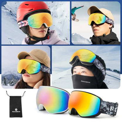 Skibrille Snowboard Brille für Brillenträger UV-Schutz Goggle Helmkompatible Anti-Fog Brille Sportbrille für Skifahren Erwachsener Kind Windschutz