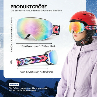 Skibrille Snowboard Brille für Brillenträger UV-Schutz Goggle Helmkompatible Anti-Fog Brille Sportbrille für Skifahren Erwachsener Kind Windschutz