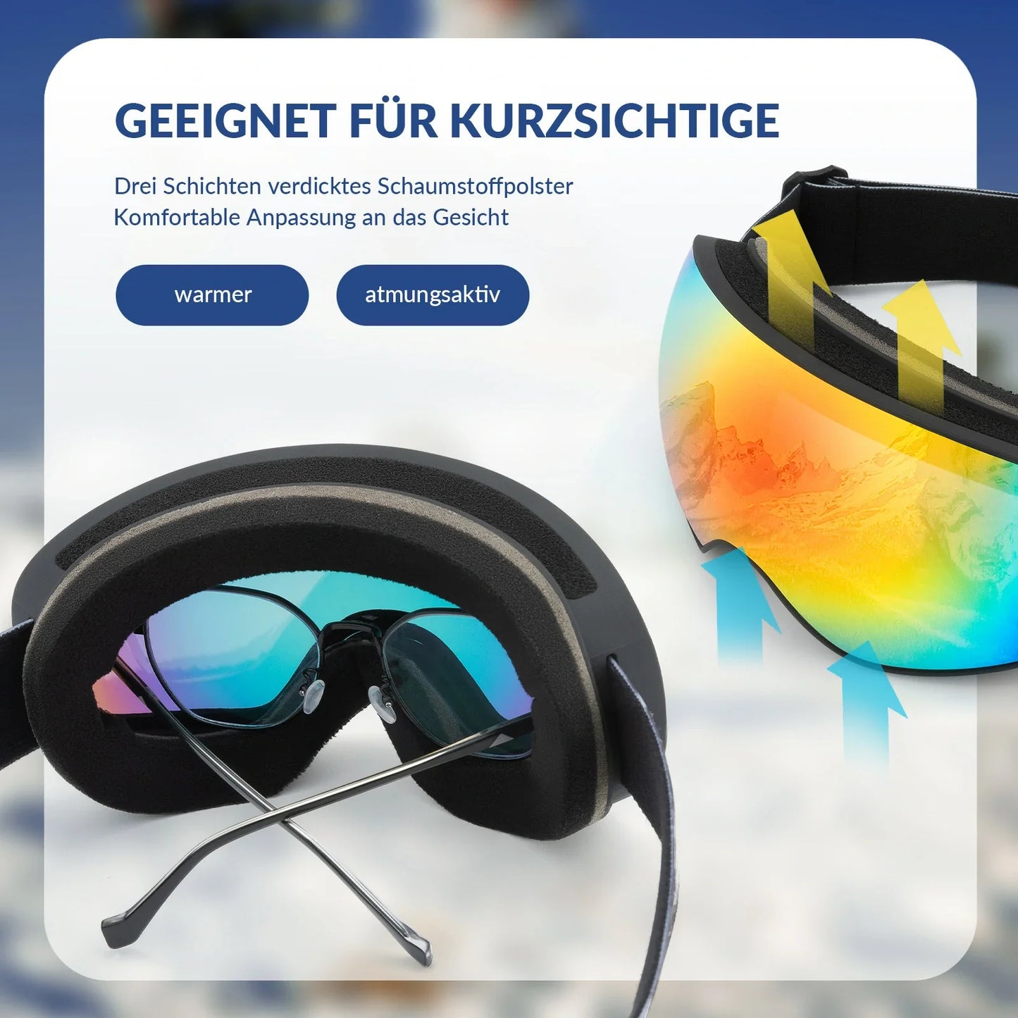 Skibrille Snowboard Brille für Brillenträger UV-Schutz Goggle Helmkompatible Anti-Fog Brille Sportbrille für Skifahren Erwachsener Kind Windschutz