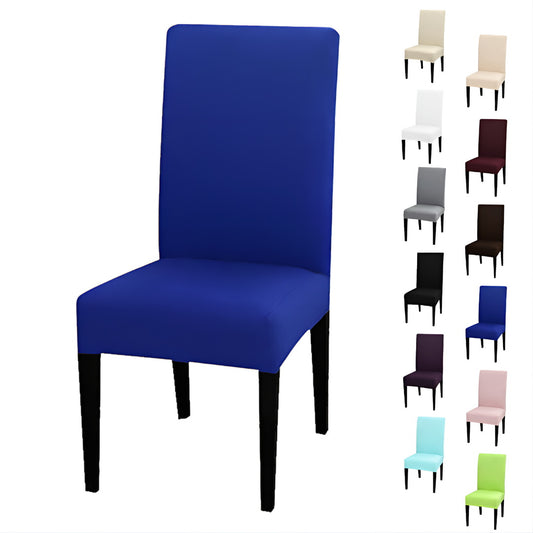 Stuhlhussen Stretch im blauen Design für Esszimmerstühle, verfügbar in verschiedenen Farben für individuelles Raumdesign.