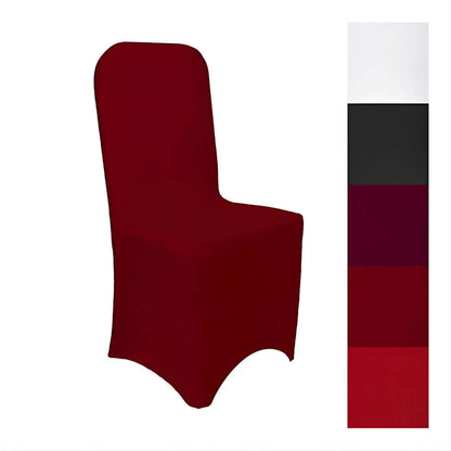 Stuhlhussen Stretch für runde Lehne, elastisches Material in Rot und verschiedenen Farben für Veranstaltungen und Dekoration.
