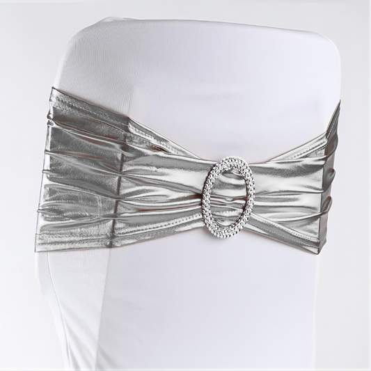 Stuhlschleifen | Stretch mit Ring – Metallic Silber