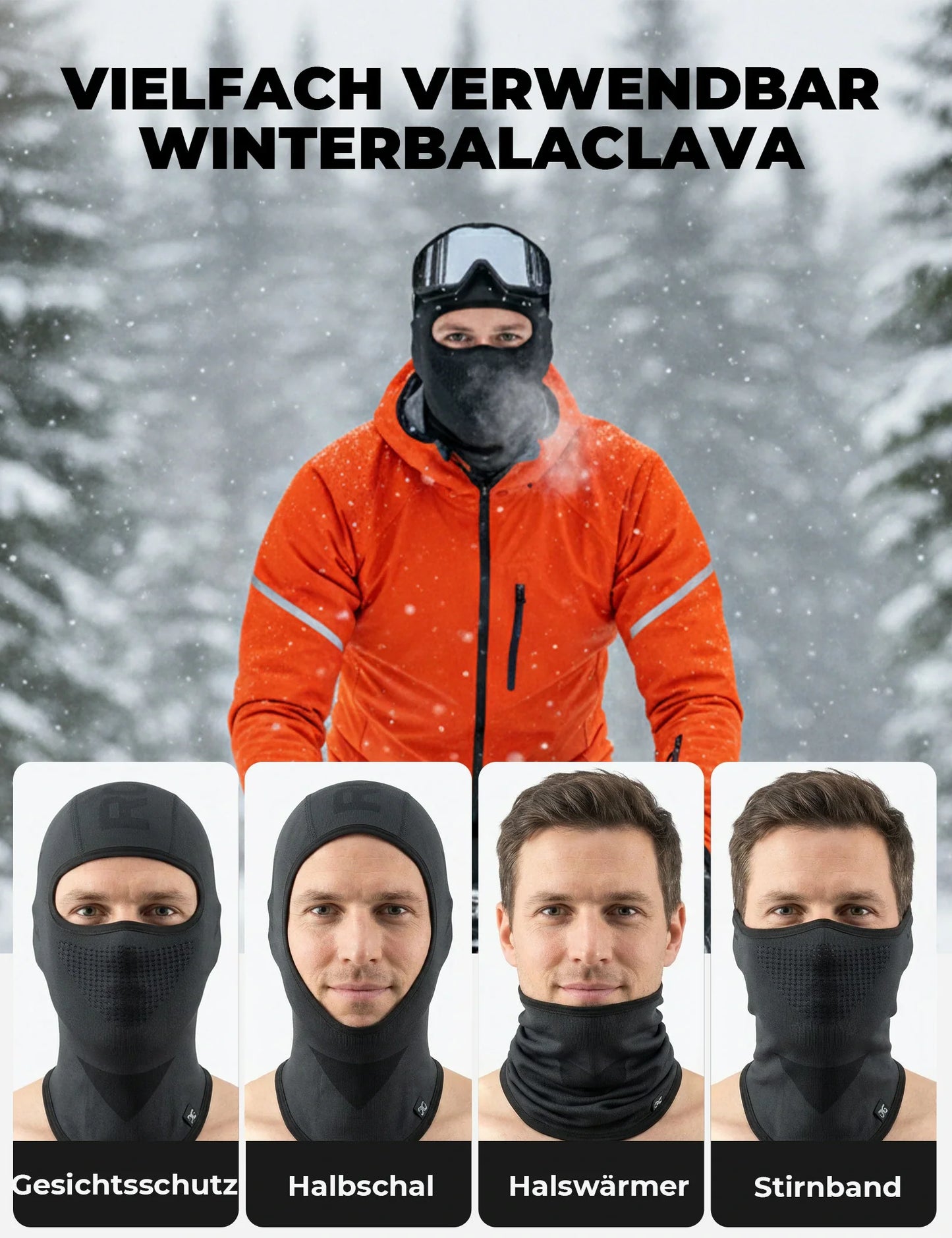 Sturmhaube Balaclava, Atmungsaktive Skimaske Schwarz-Grau