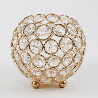 Runder Teelichthalter Glas Metall Gold mit elegantem Design und stilvoller Dekoration, ideal für Teelichter, 10 cm Höhe und Breite.