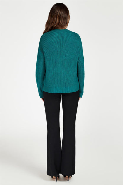 Cable Knit Crew Neck Jumper In Dark Green