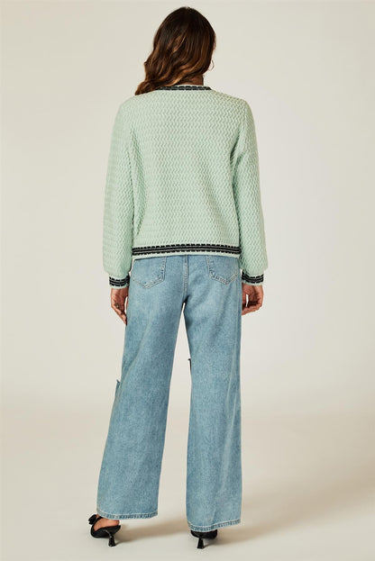 Pocket Knit Cardigan In Grey Green