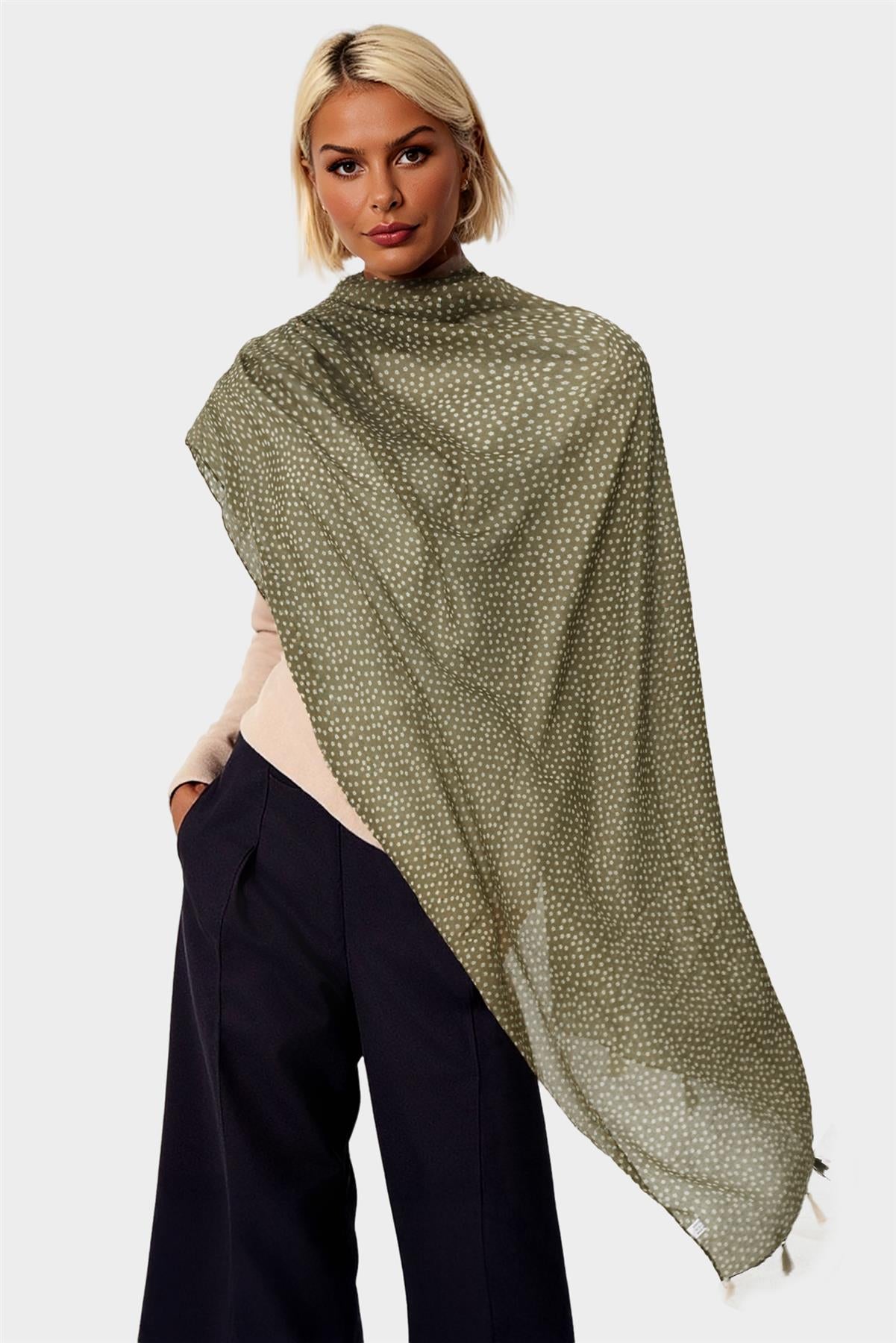 Little Floral Print Tassel Scarf In Brown