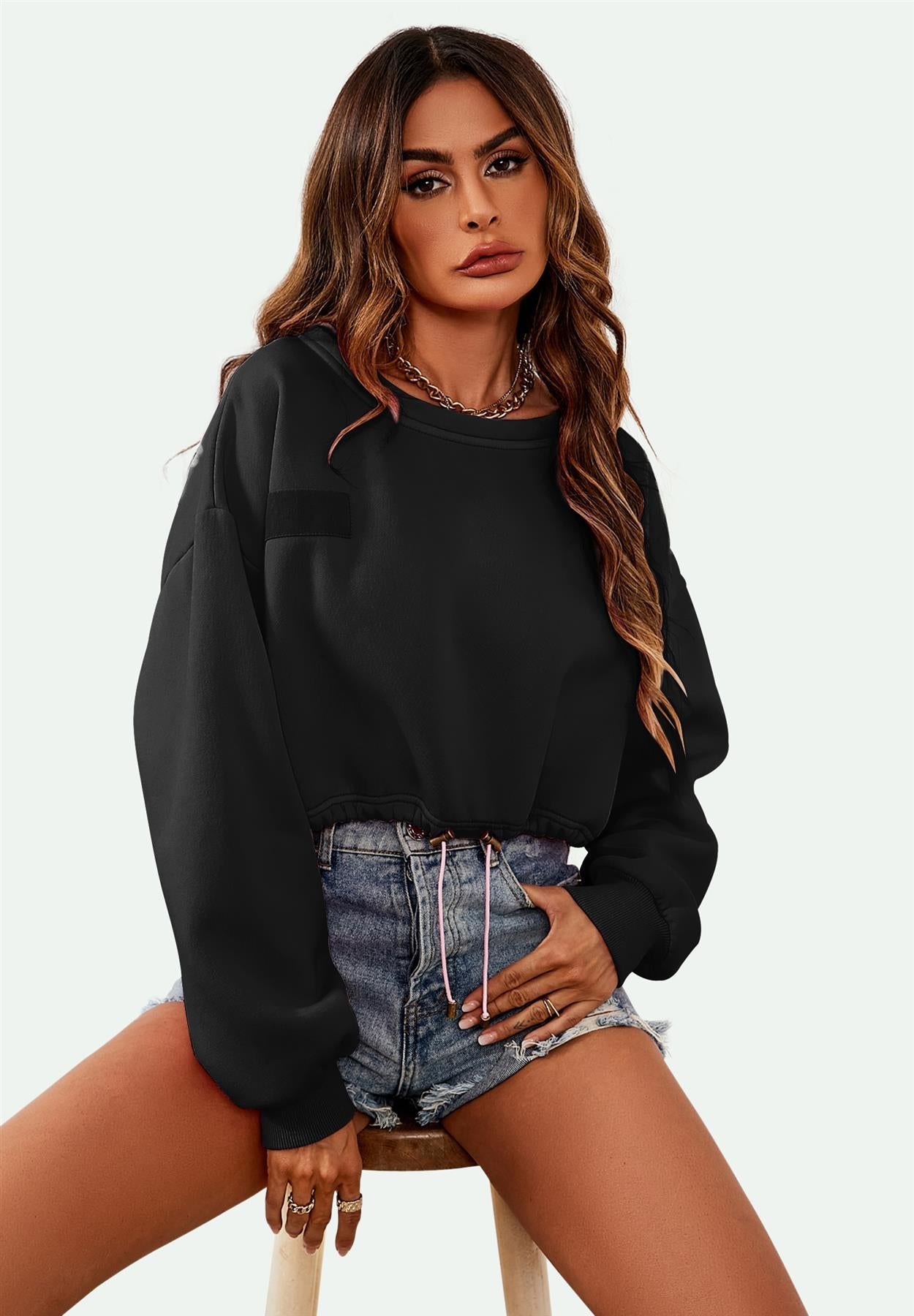 Oversize Cropped Sweatshirt in Schwarz