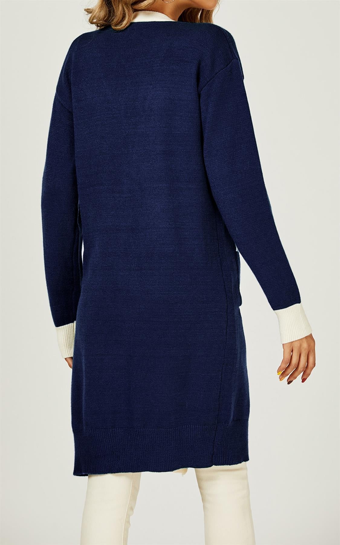 Cream Stripe Cardigan In Navy