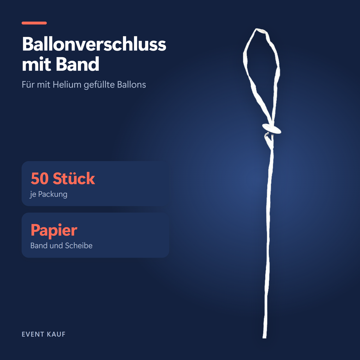 Ballonverschluss mit Band – 50 Stück, aus Papier, für Heliumballons