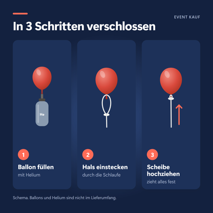 Anleitung: Heliumballon in 3 Schritten mit Schlaufe und Papierscheibe verschließen