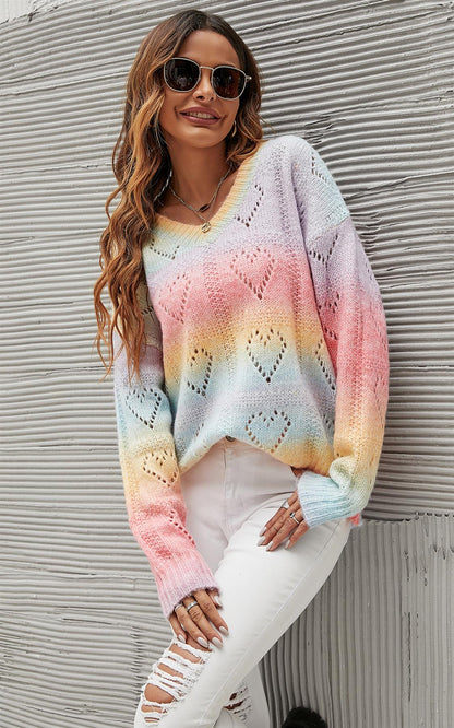 Heart Jumper Top In Pink Blue Yellow Rainbow
