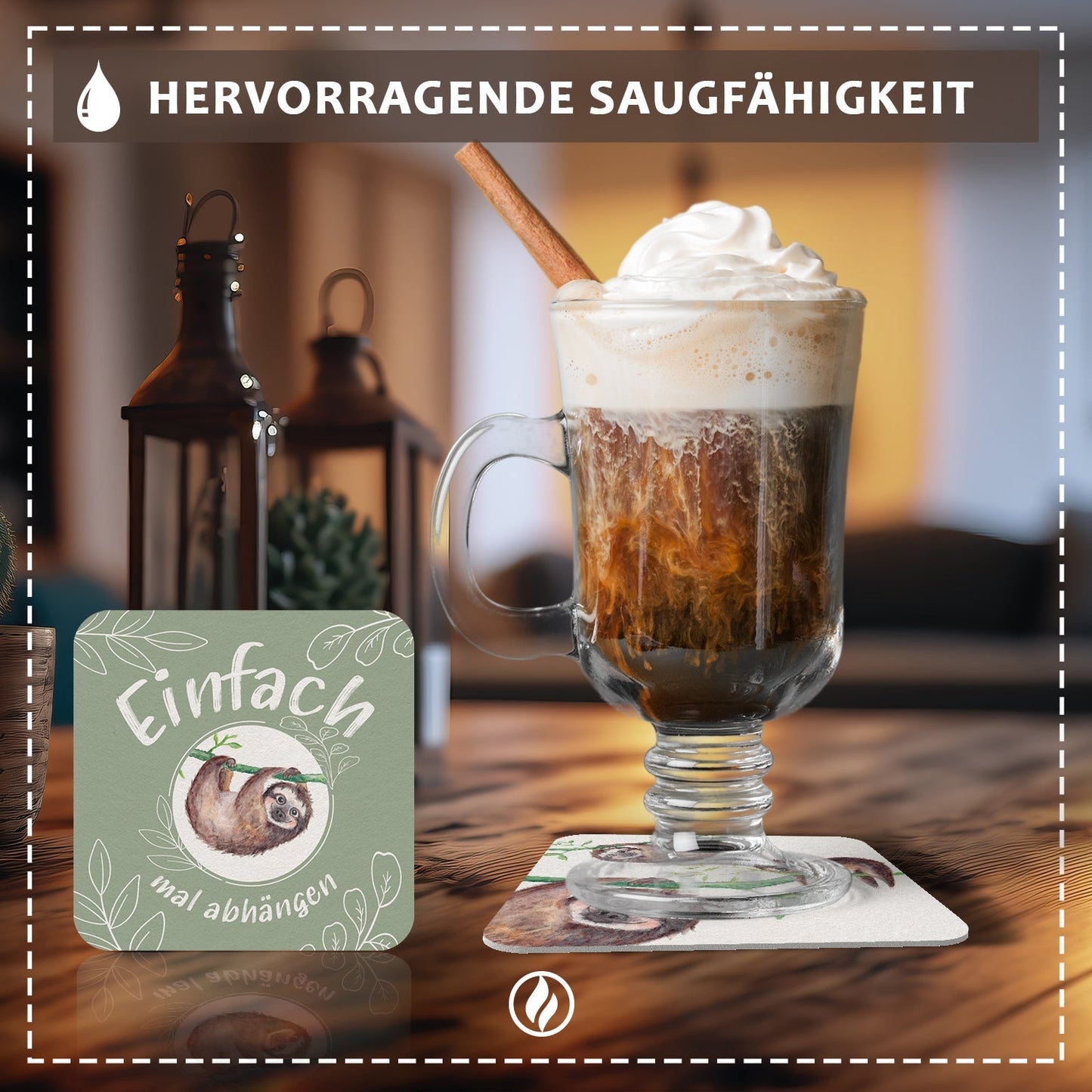 50x Bierdeckel Motiv Faultier und Spruch "Einfach mal abhängen" - Untersetzer mit Faultier