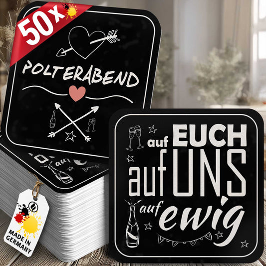 Bierdeckel Polterabend - 50 Stück - Elegante Schwarze Untersetzer mit Herz