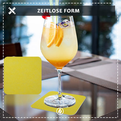 50 Bierdeckel gelb quadratisch einfarbig, Sommerfest Deko Gelb