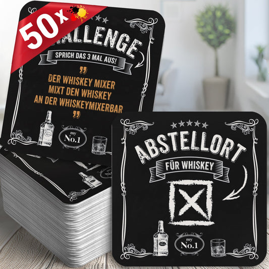 50x Bierdeckel Whisky Untersetzer - "Abstellort für Whiskey" - Geschenk für Männer