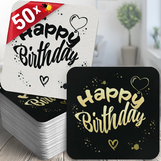 Bierdeckel Happy Birthday - 50er Set - Tisch-Deko Geburtstag