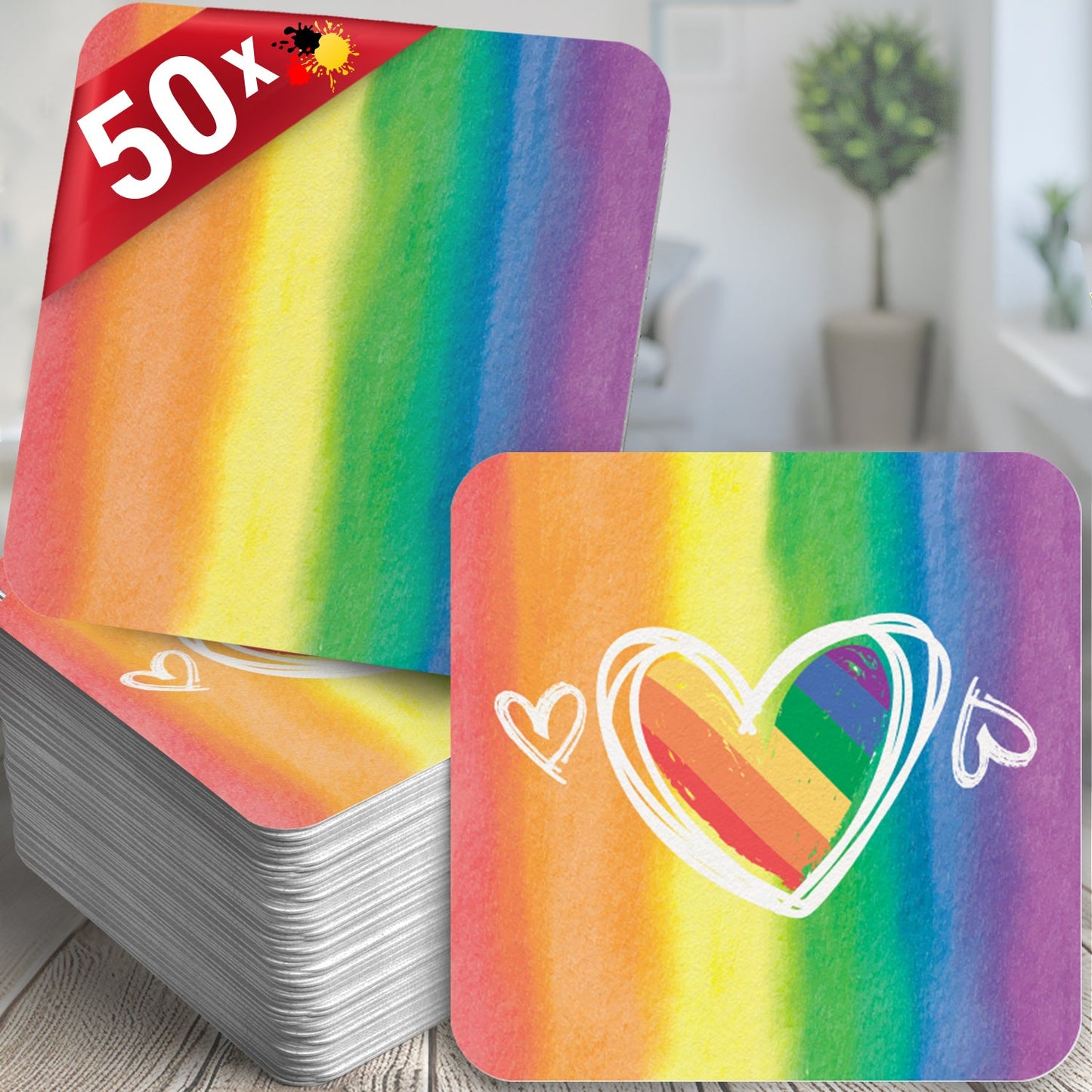 50x LGBTQ+ Regenbogen Bierdeckel