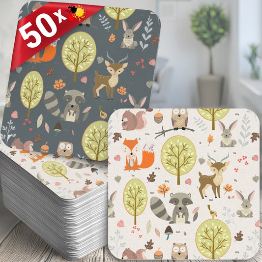 Untersetzer Motiv Waldtiere - niedliche Tiere aus dem Wald auf einem Bierdeckel - 50 Stück