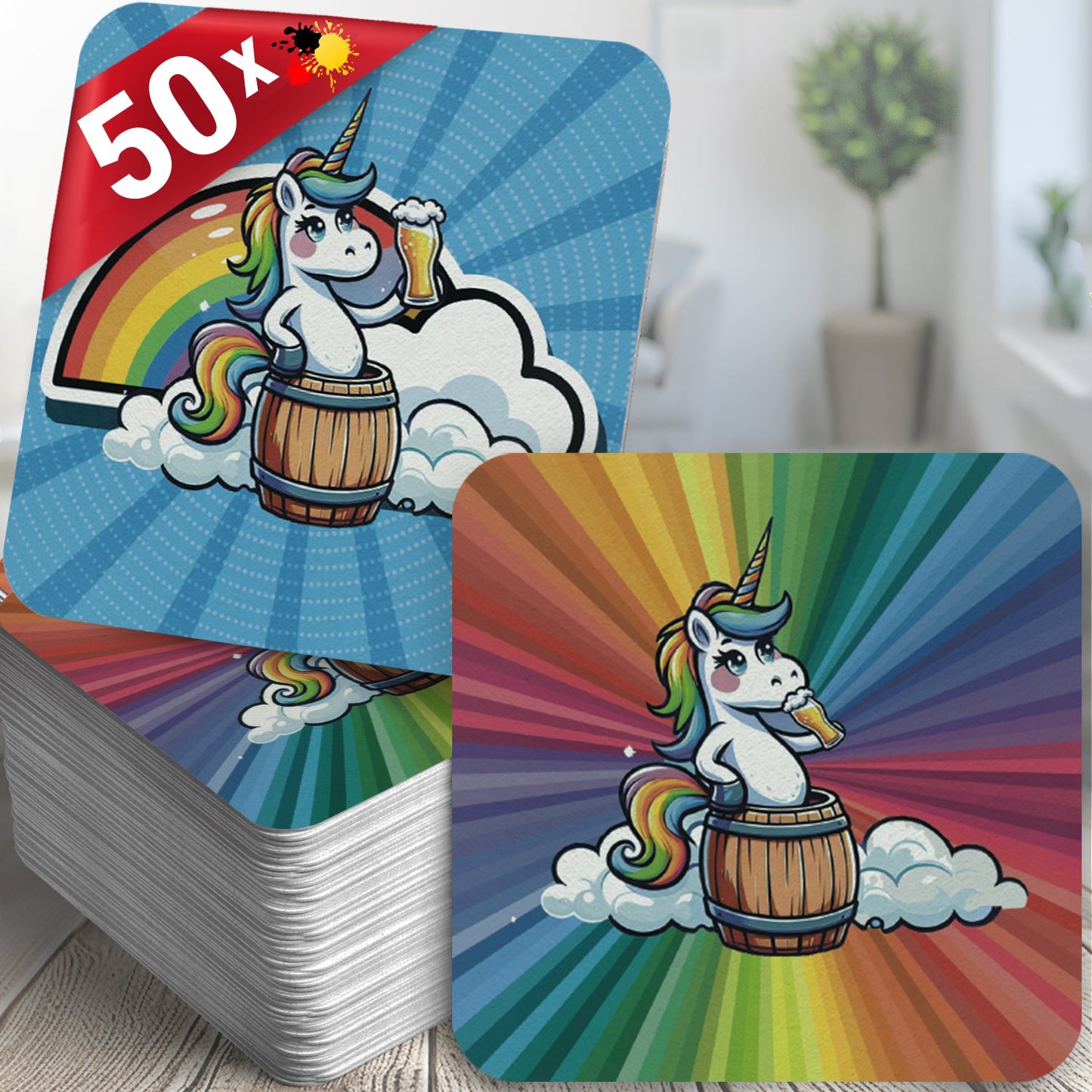 Einhorn-Bierdeckel - 50er Set