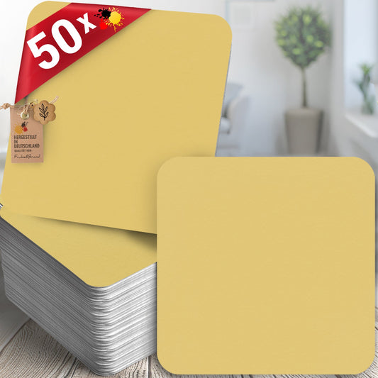50 Bierdeckel gelb quadratisch einfarbig, Sommerfest Deko Gelb