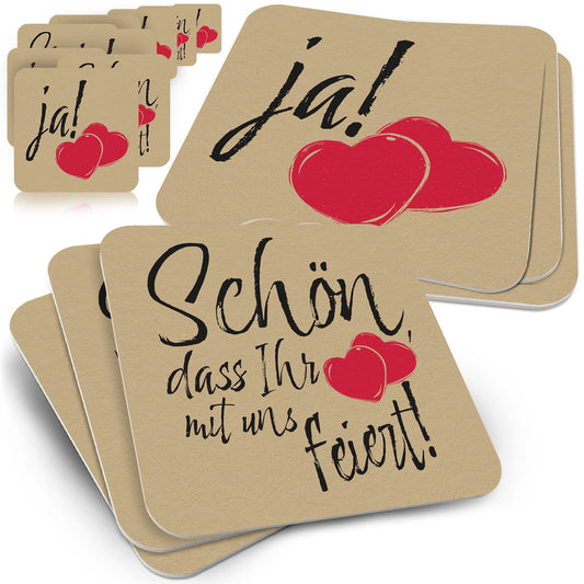 50 Bierdeckel Hochzeit Schön dass du da bist - Romantische Tischdeko Untersetzer