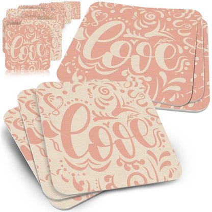 50 Bierdeckel Love, Hochzeit Pastellrosa