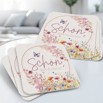 50 Bierdeckel Schön, dass du da bist, Floral Butterfly Blumenwiese