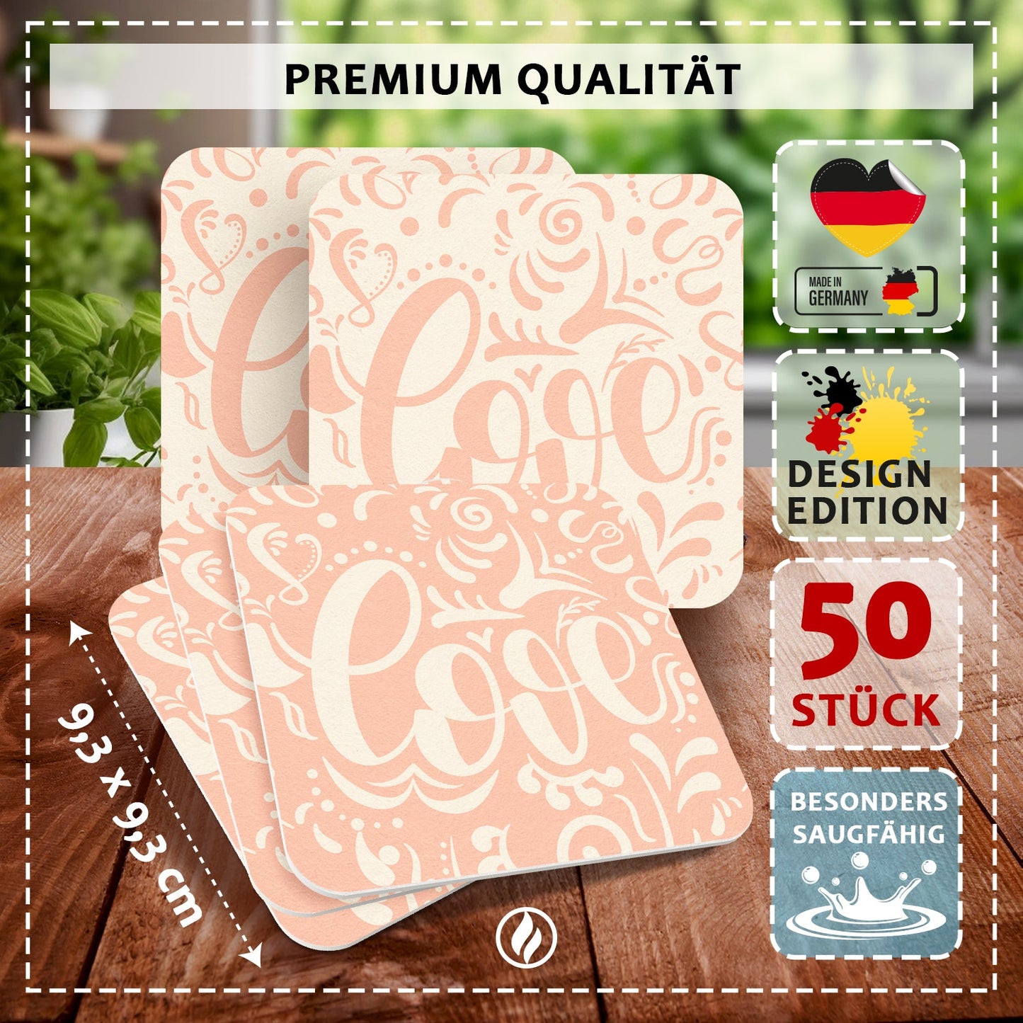 50 Bierdeckel Love, Hochzeit Pastellrosa