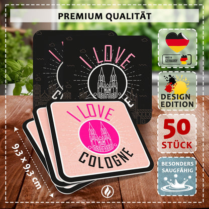 Bierdeckel "I Love Cologne" - 50er Set für Köln-Fans