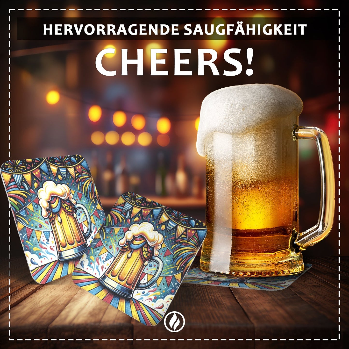 50 Bierdeckel Bierkrug bunt, Party Geburtstag Grillen Feierdeko