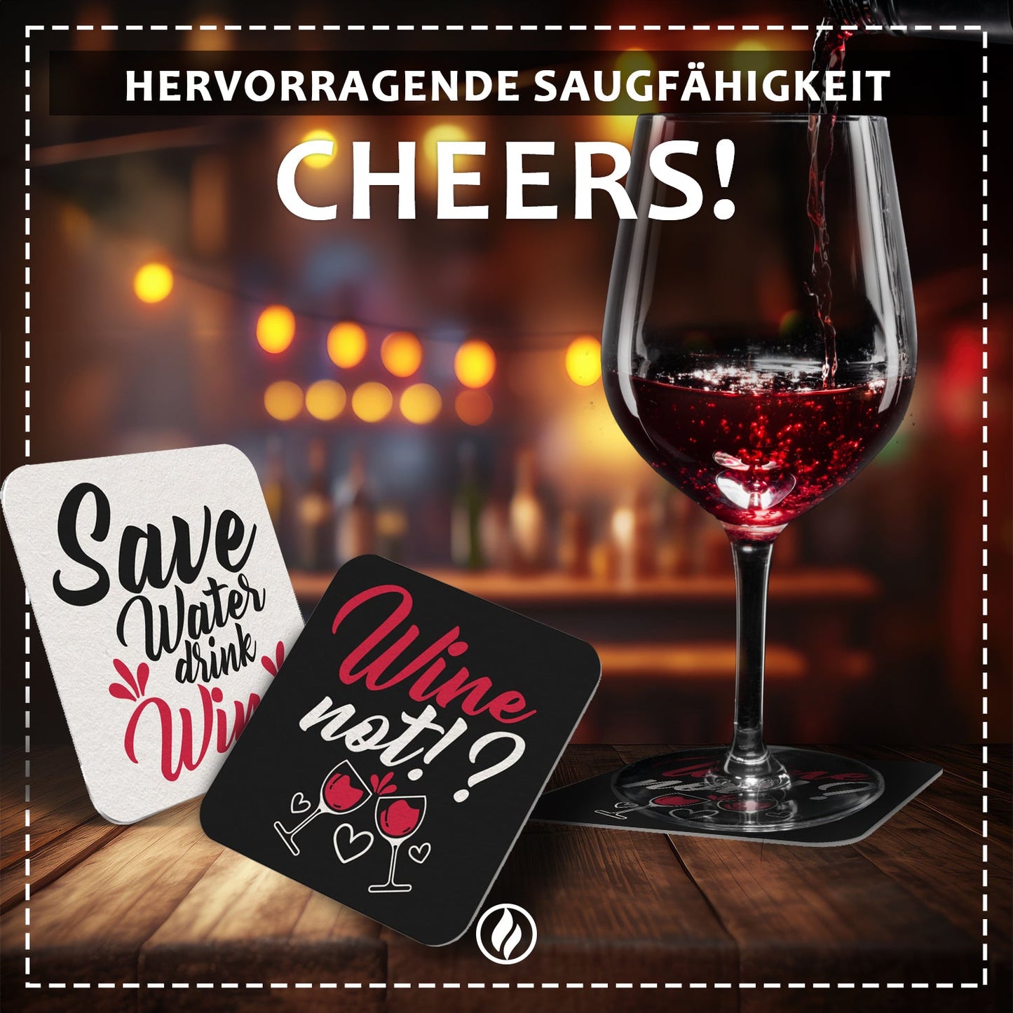 Wein Bierdeckel "Wine Not" & "Save Water Drink Wine" - 50er Set