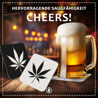 Cannabis Bierdeckel - 50er Set in Schwarz-Weiß, Trendiges Design