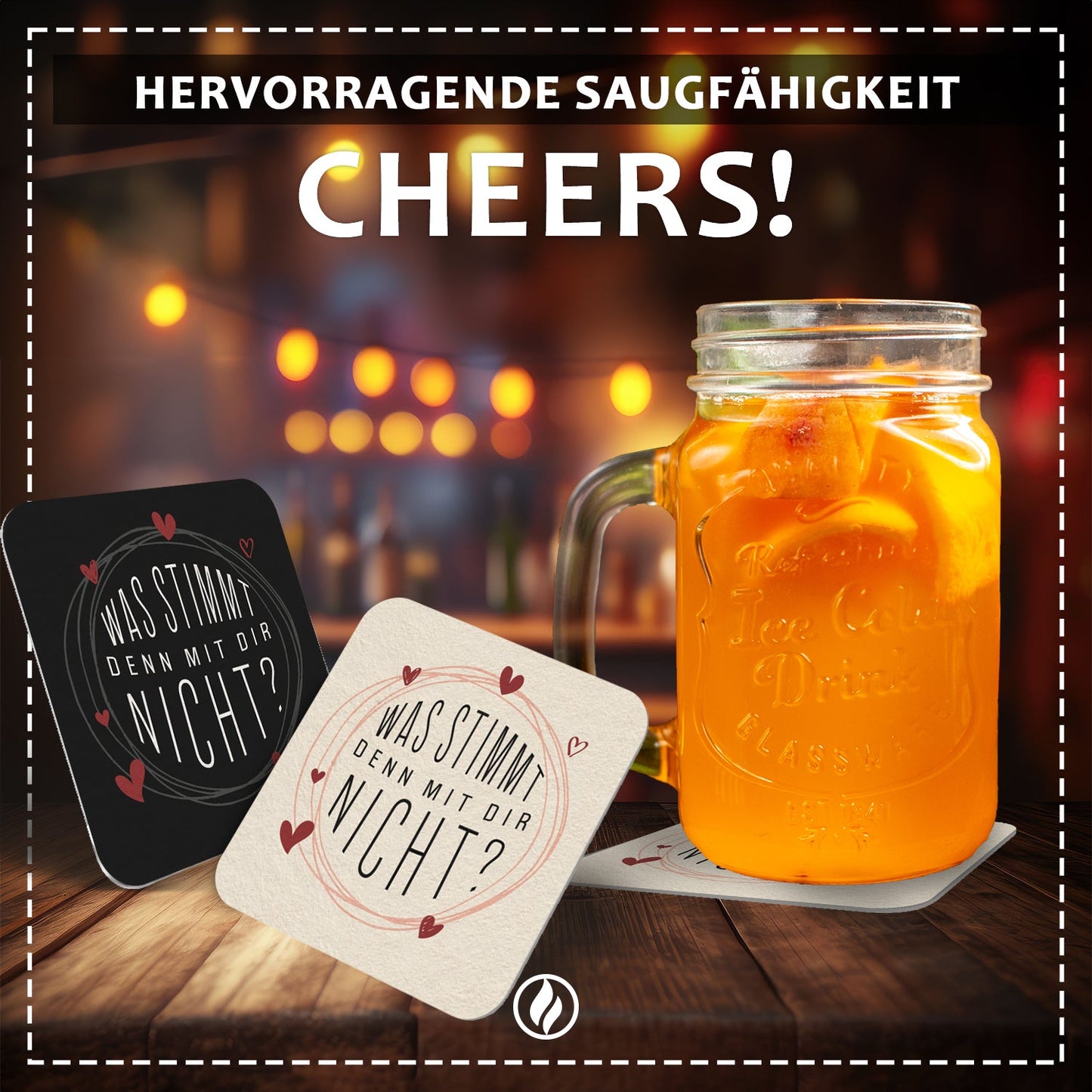 "Was stimmt denn mit dir nicht?" Bierdeckel - 50 Stück - Witziges Design mit Herzakzenten