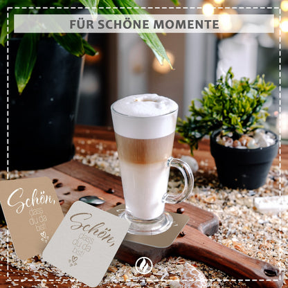 50 Bierdeckel Schön dass du da bist, quadratisch Mocca Braun