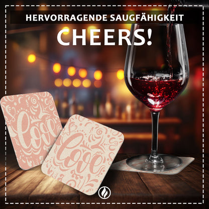 50 Bierdeckel Love, Hochzeit Pastellrosa