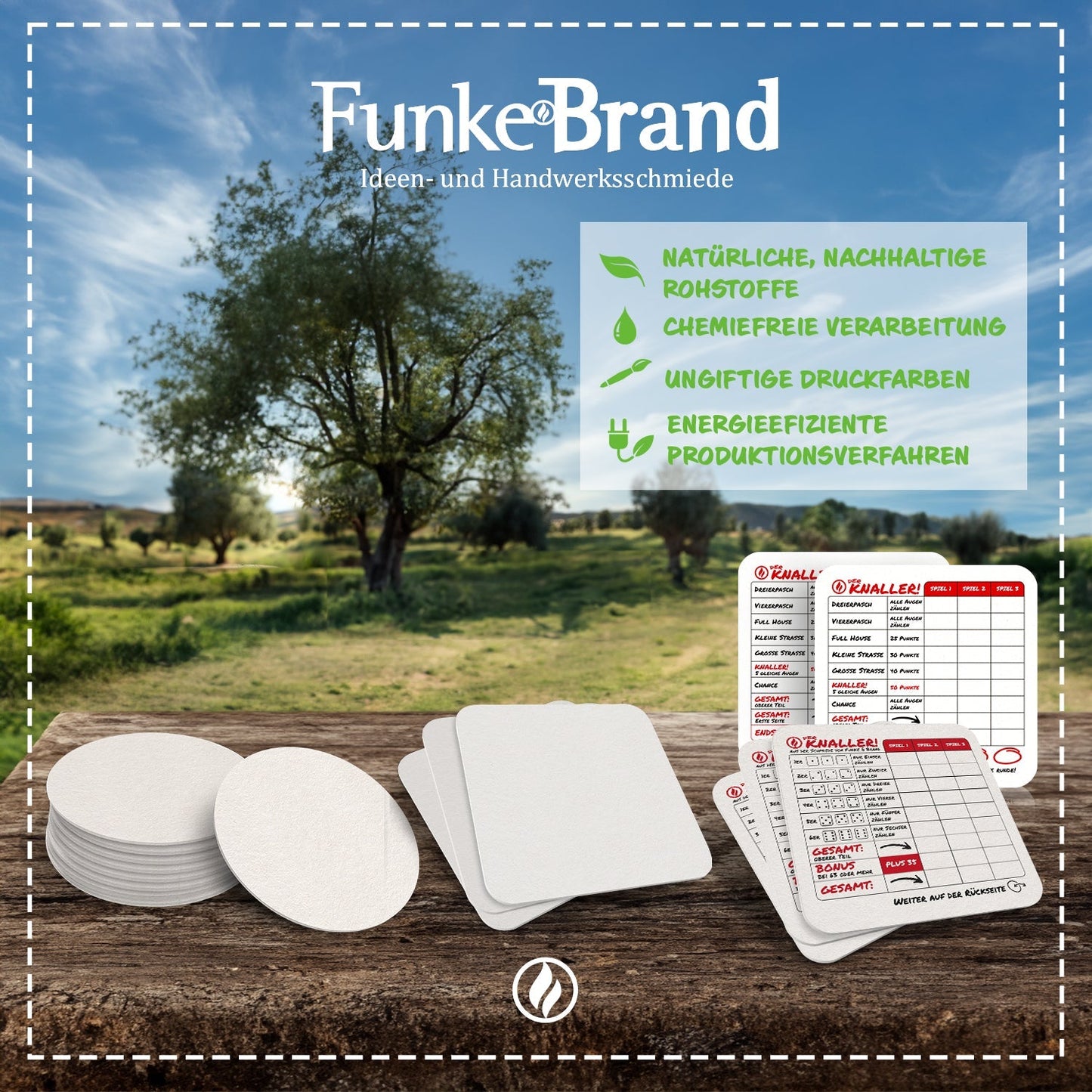 50 Bierdeckel Schön dass du da bist, quadratisch Mocca Braun