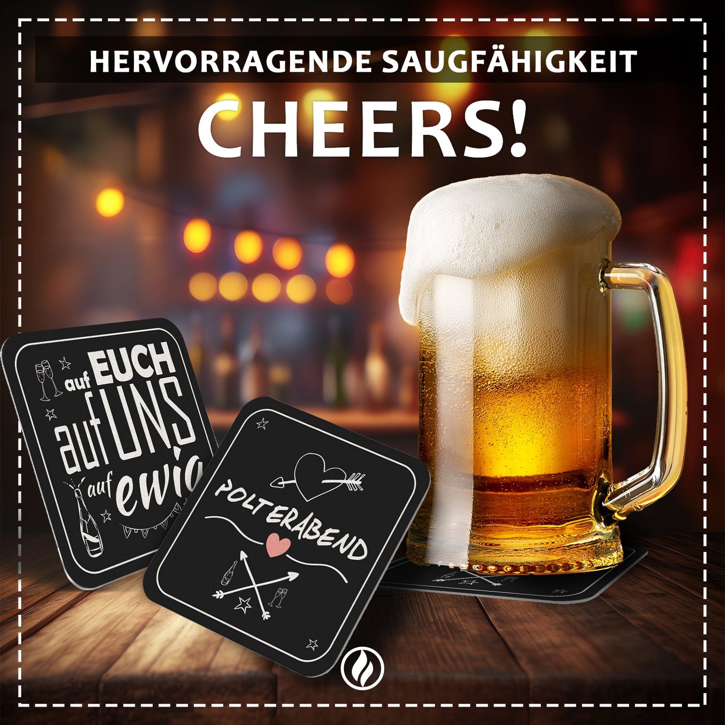 Bierdeckel Polterabend - 50 Stück - Elegante Schwarze Untersetzer mit Herz