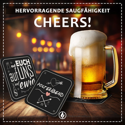Bierdeckel Polterabend - 50 Stück - Elegante Schwarze Untersetzer mit Herz