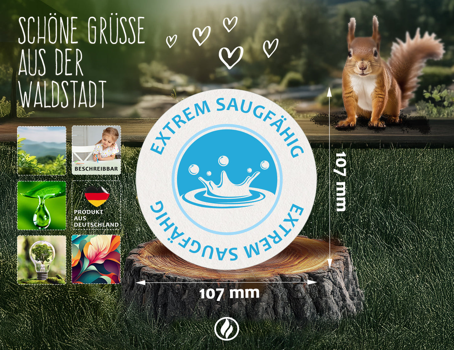 50 Bierdeckel Schön, dass du da bist Herzmotiv, Herzfunke True Heart