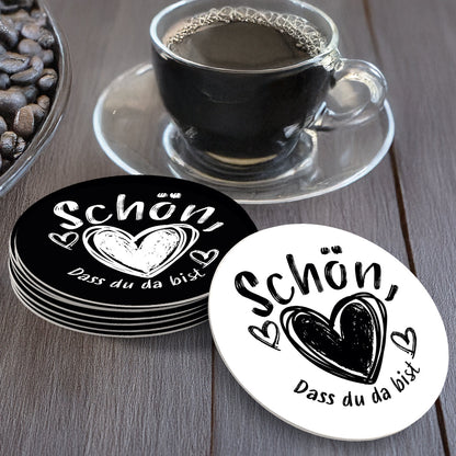 50 Bierdeckel rund Schön, dass du da bist, Herzfunke Kritzelmoment Kaschmirschwarz