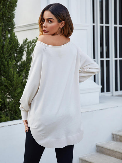 Oversize Knitted Jumper Top In Ecru