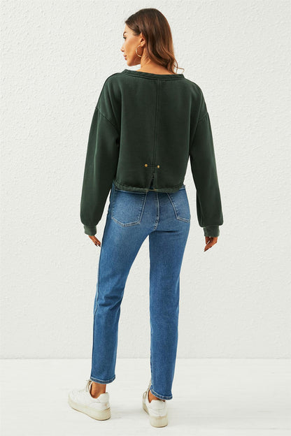 Perfectly Oversized Cropped Sweatshirt In Dark Green