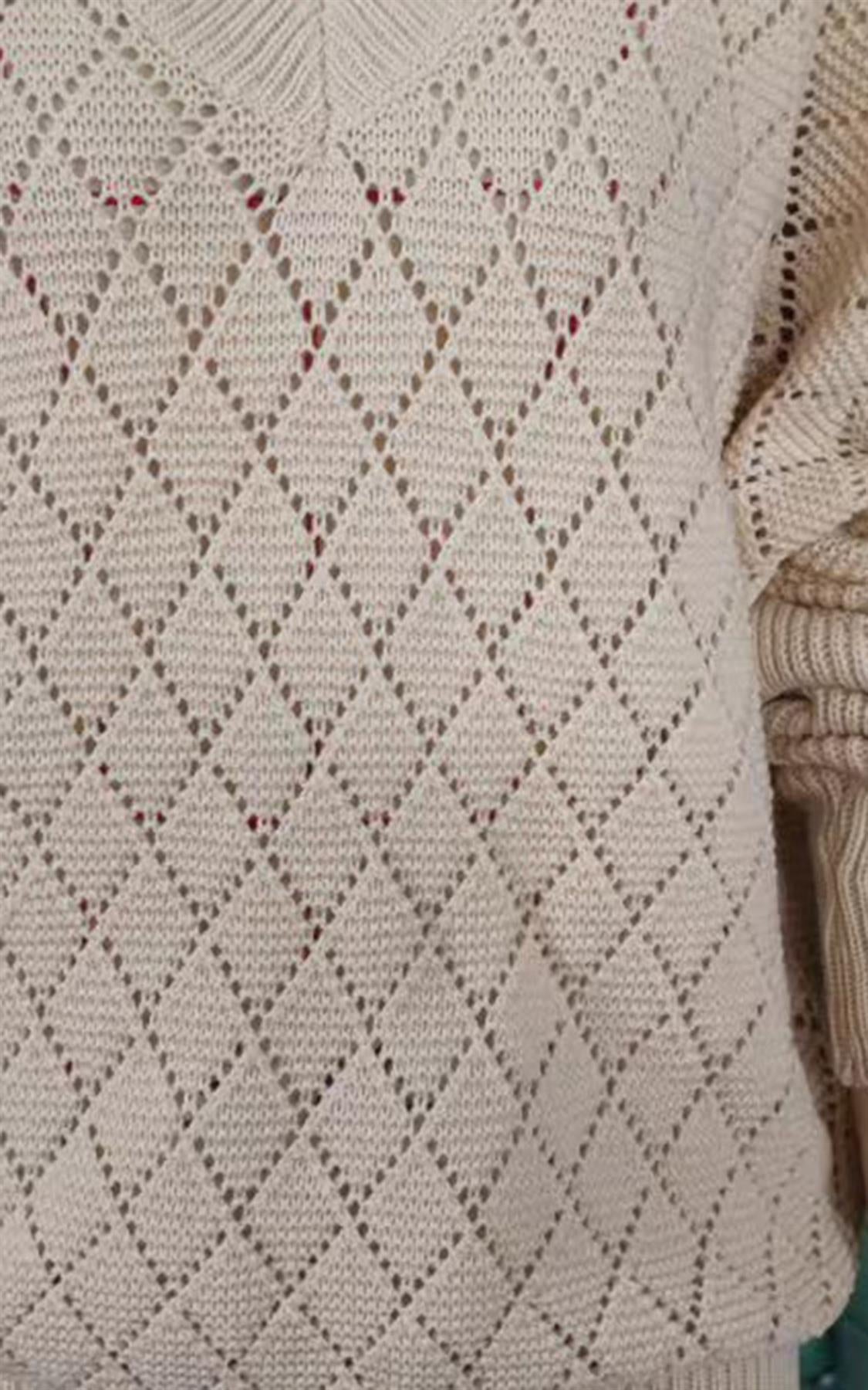 Pointelle Striped Sheer Jumper In Beige