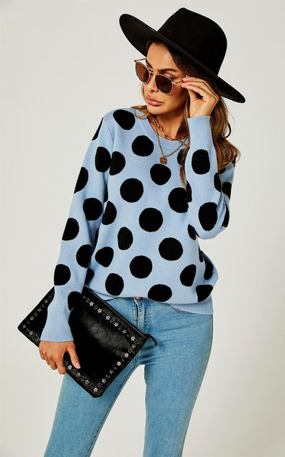 Strickpullover mit schwarzem Polka-Dot in Blau