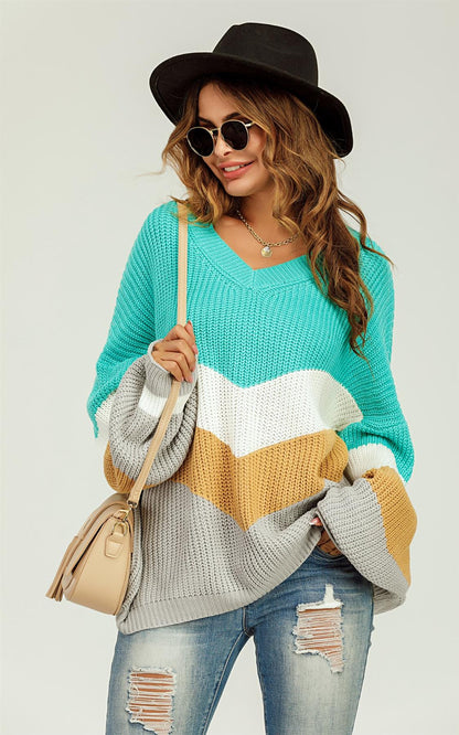 Blue & Grey Colour Block Jumper White & Golden Striped Long Sleeve Top